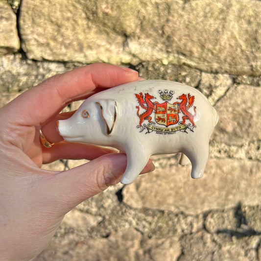 Miniature Pig - Crested Victoria China - Cymru am Byth - Antique (Preloved)