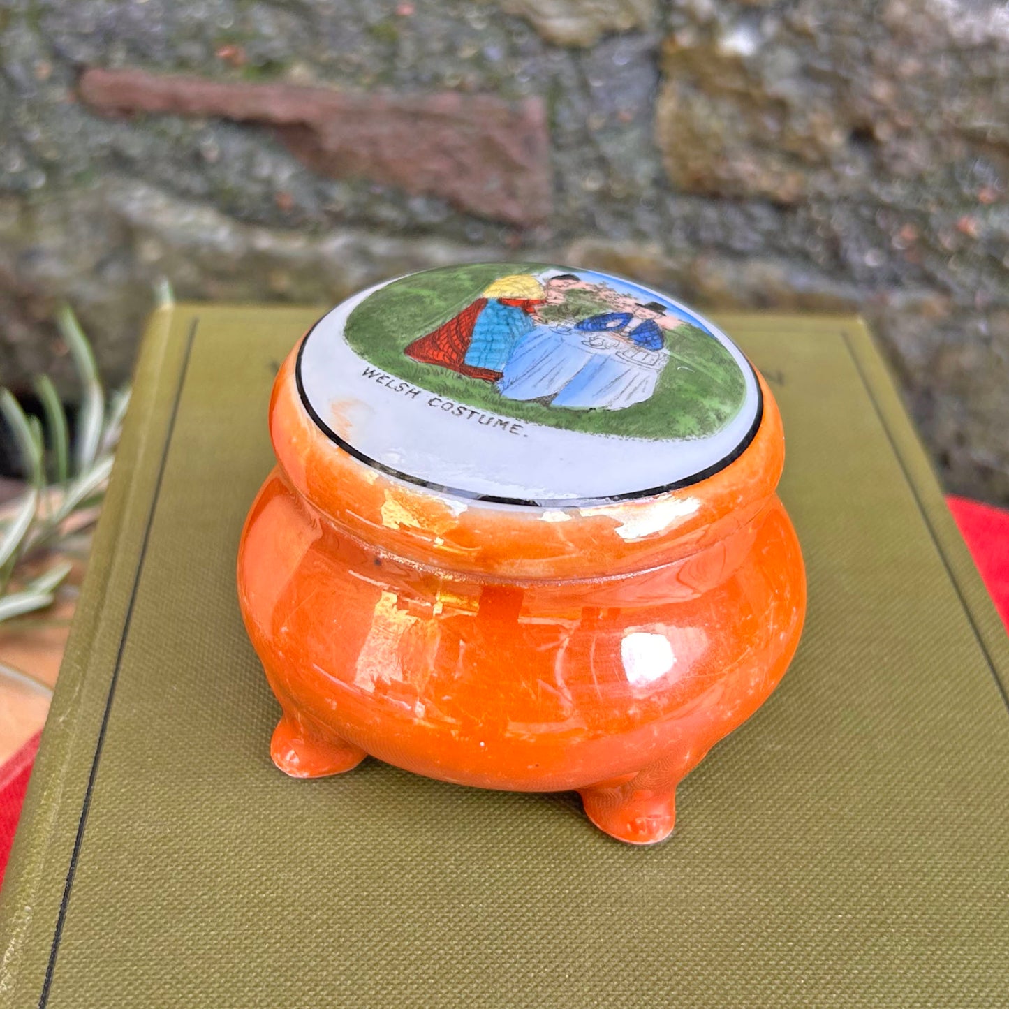 Miniature Lidded Pot / Trinket Box - Welsh Costume - Antique Souvenir (Preloved)