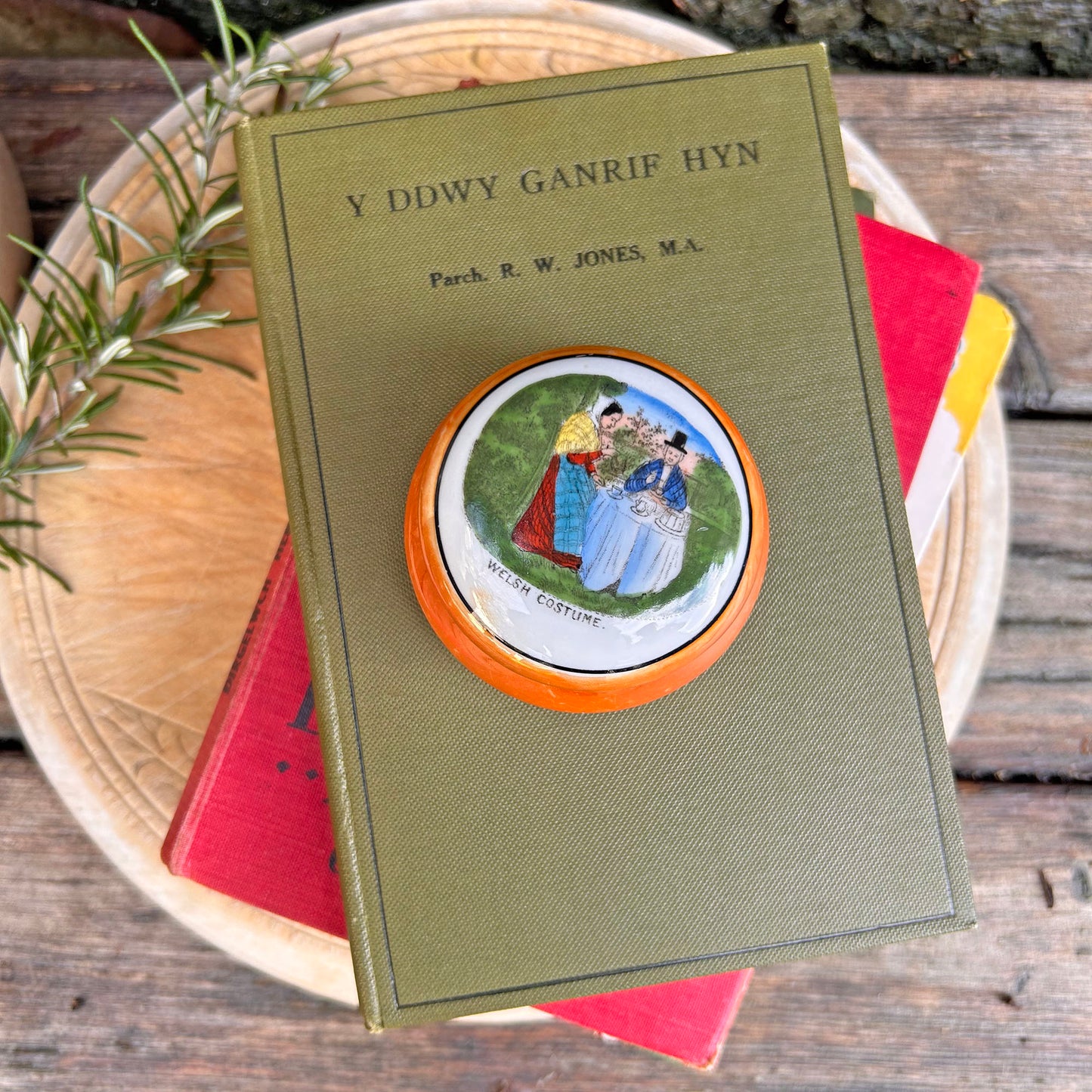 Miniature Lidded Pot / Trinket Box - Welsh Costume - Antique Souvenir (Preloved)