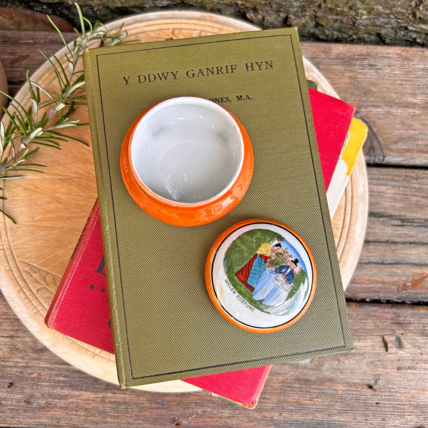 Miniature Lidded Pot / Trinket Box - Welsh Costume - Antique Souvenir (Preloved)