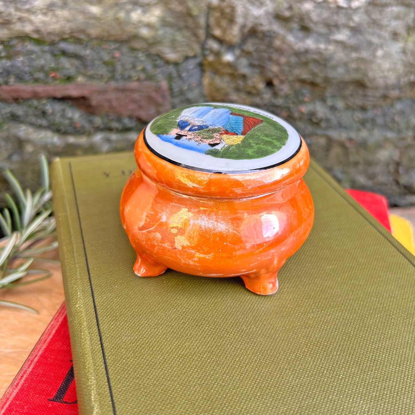 Miniature Lidded Pot / Trinket Box - Welsh Costume - Antique Souvenir (Preloved)