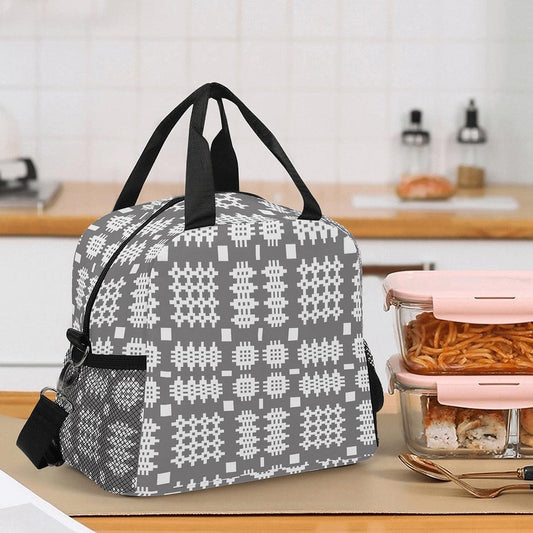 Lunch Bag - Welsh Tapestry Print - Grey & White