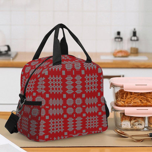 Lunch Bag - Welsh Tapestry Print - Red & Grey