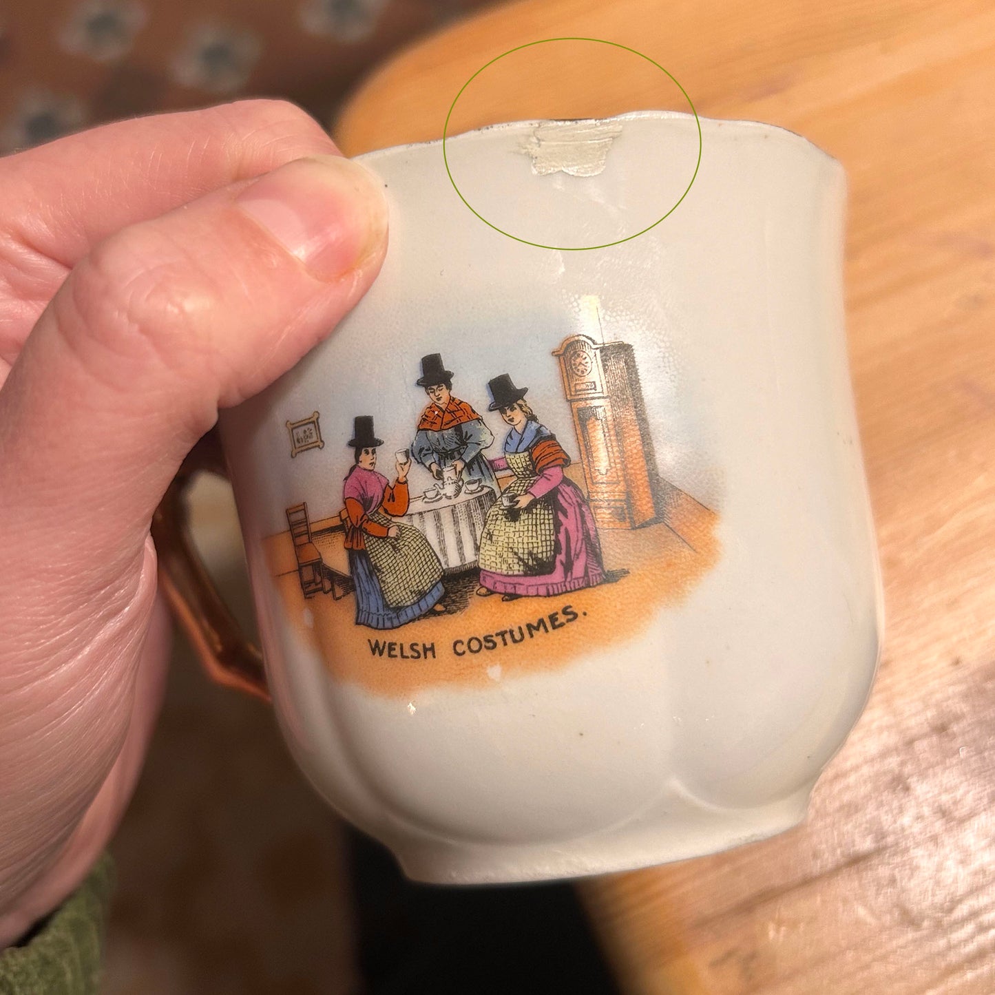 Moustache Cup - Silesia - Welsh Costumes - Antique Souvenir (Preloved)