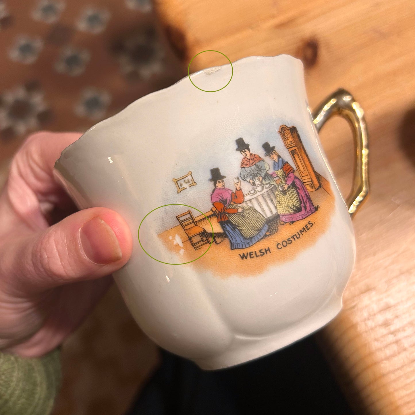 Moustache Cup - Silesia - Welsh Costumes - Antique Souvenir (Preloved)