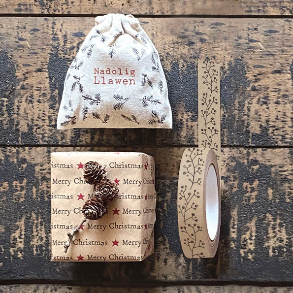 Drawstring bag - Cotton - Merry Christmas / Nadolig Llawen