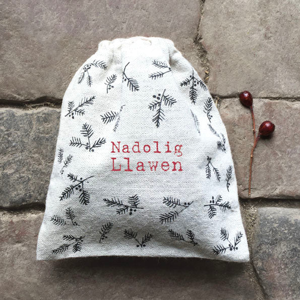 Drawstring bag - Cotton - Merry Christmas / Nadolig Llawen