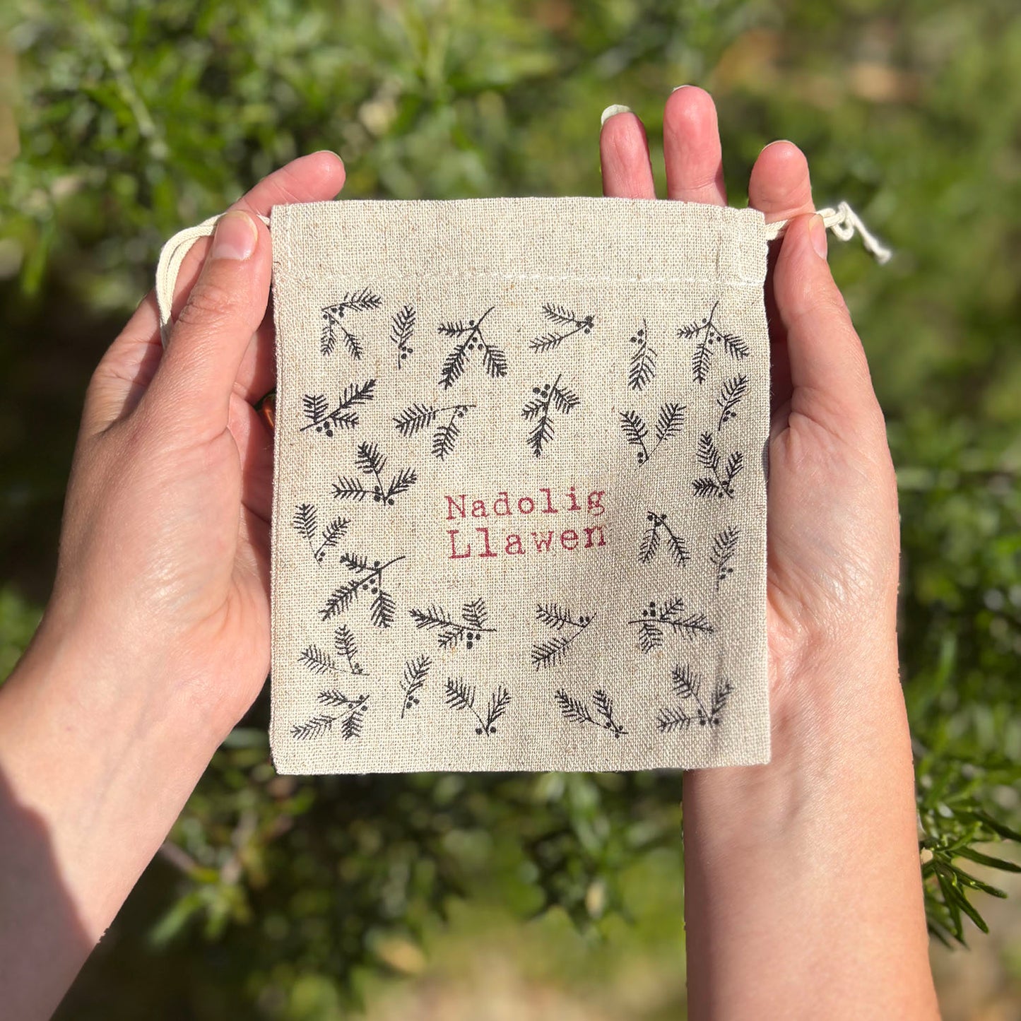 Drawstring bag - Cotton - Merry Christmas / Nadolig Llawen