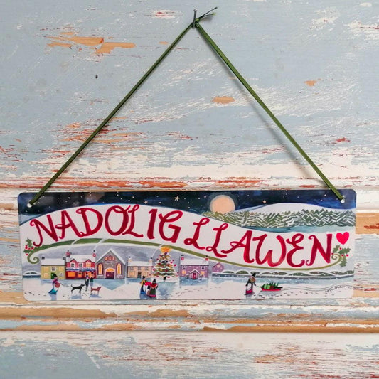 Hanging Tin Sign - Merry Christmas - Nadolig Llawen