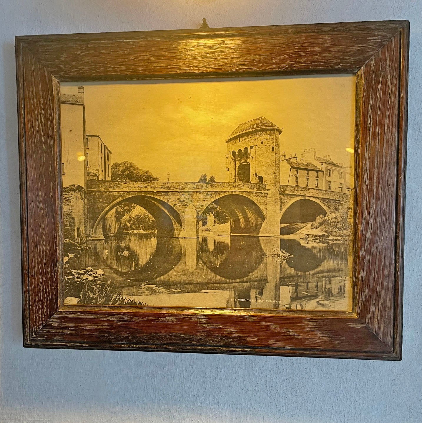 Original Antique Photograph - Solid Oak Frame - Monnow Bridge, Monmouth / Trefynwy (Preloved)