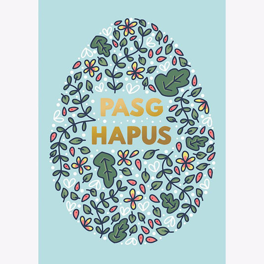 Greeting Card - Gold Foiled - Pasg Hapus / Happy Easter - Floral Egg