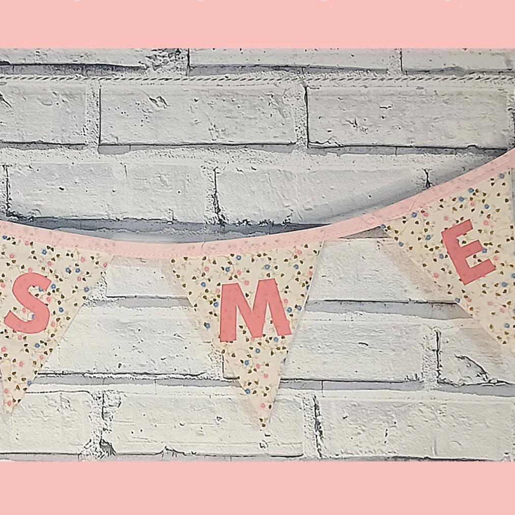 Bunting - Personalised Name - Floral Pink & Ivory