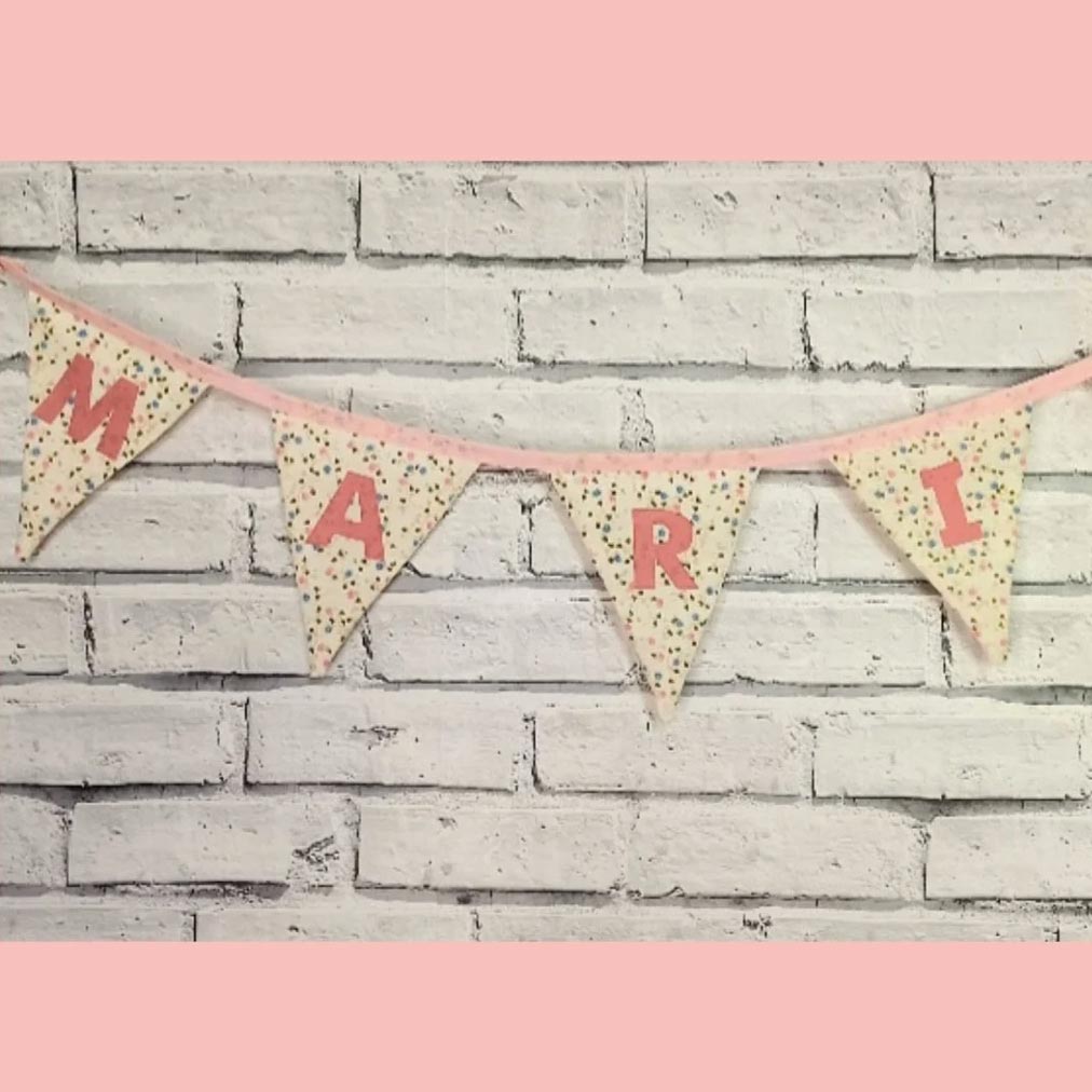 Bunting - Personalised Name - Floral Pink & Ivory