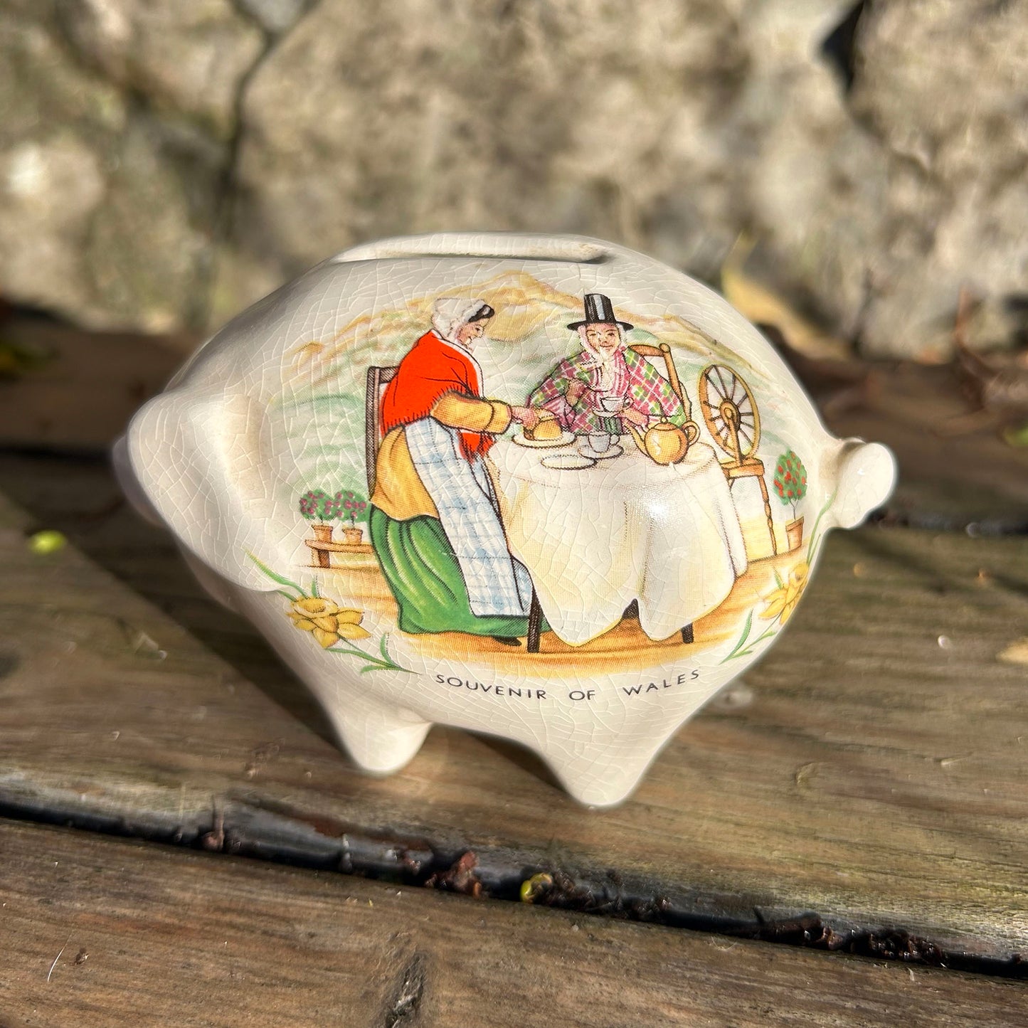 Piggy Bank - Welsh Ladies - Souvenir of Wales - Antique (Preloved)