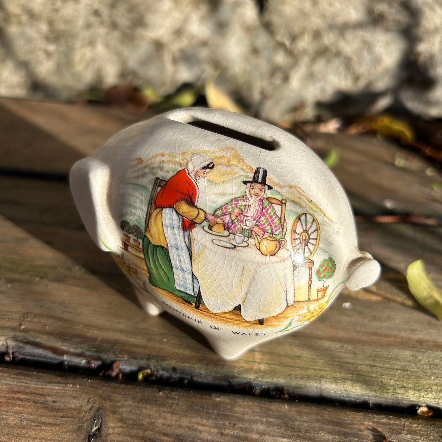 Piggy Bank - Welsh Ladies - Souvenir of Wales - Antique (Preloved)