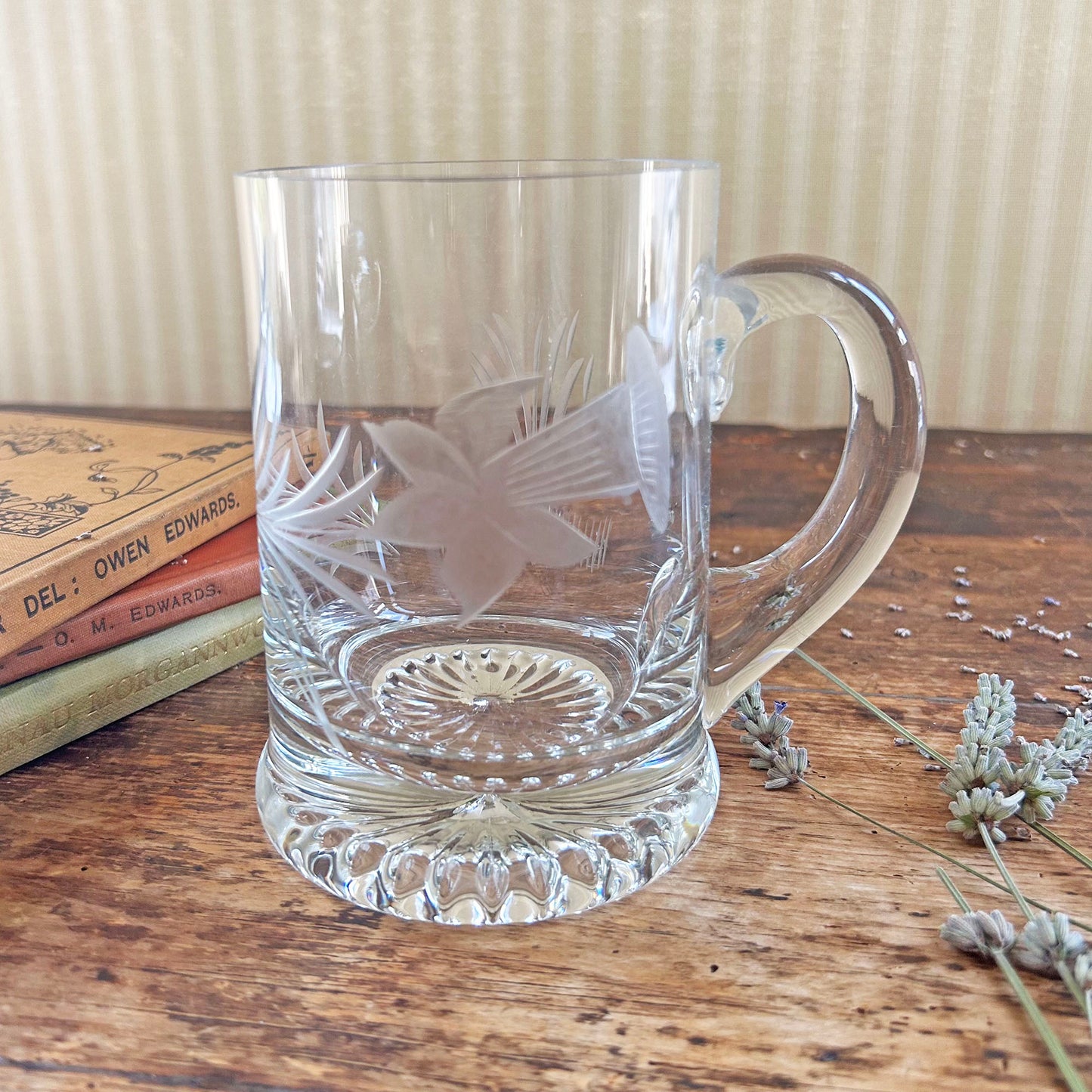 Pint Glass Tankard - Lead Crystal - Daffodil and Leek (Preloved)
