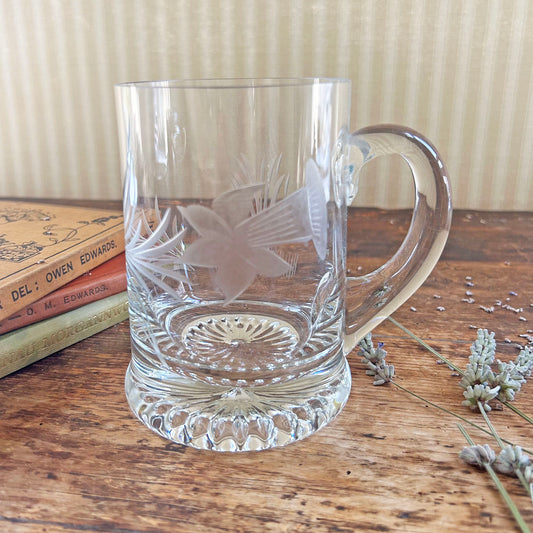 Pint Glass Tankard - Lead Crystal - Daffodil and Leek (Preloved)
