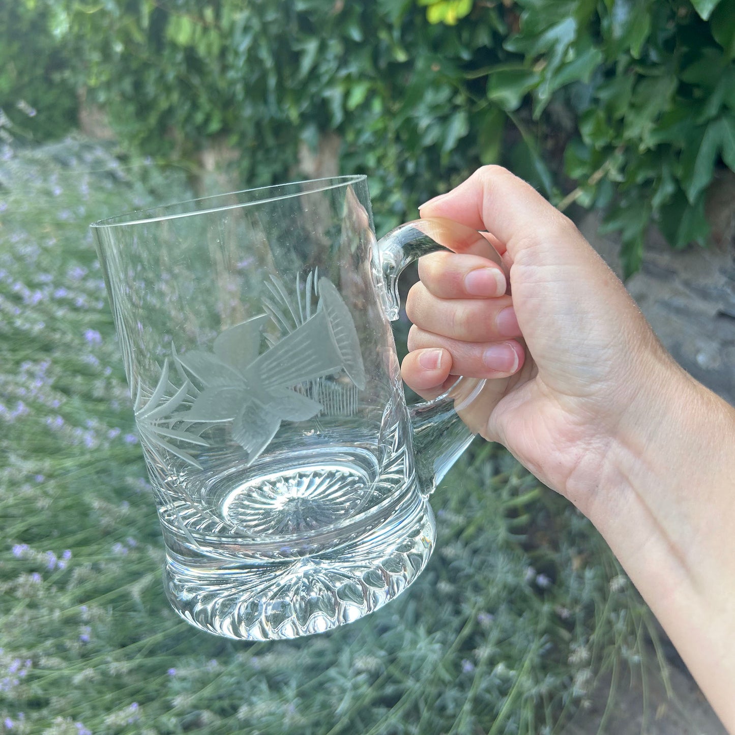 Pint Glass Tankard - Lead Crystal - Daffodil and Leek (Preloved)