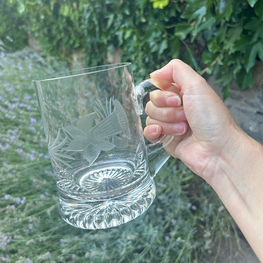 Pint Glass Tankard - Lead Crystal - Daffodil and Leek (Preloved)