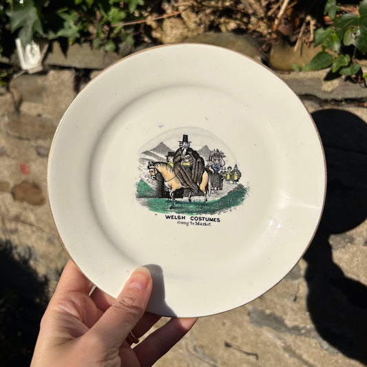 Plate - Welsh Costumes Going to Market - Antique Victorian Souvenir