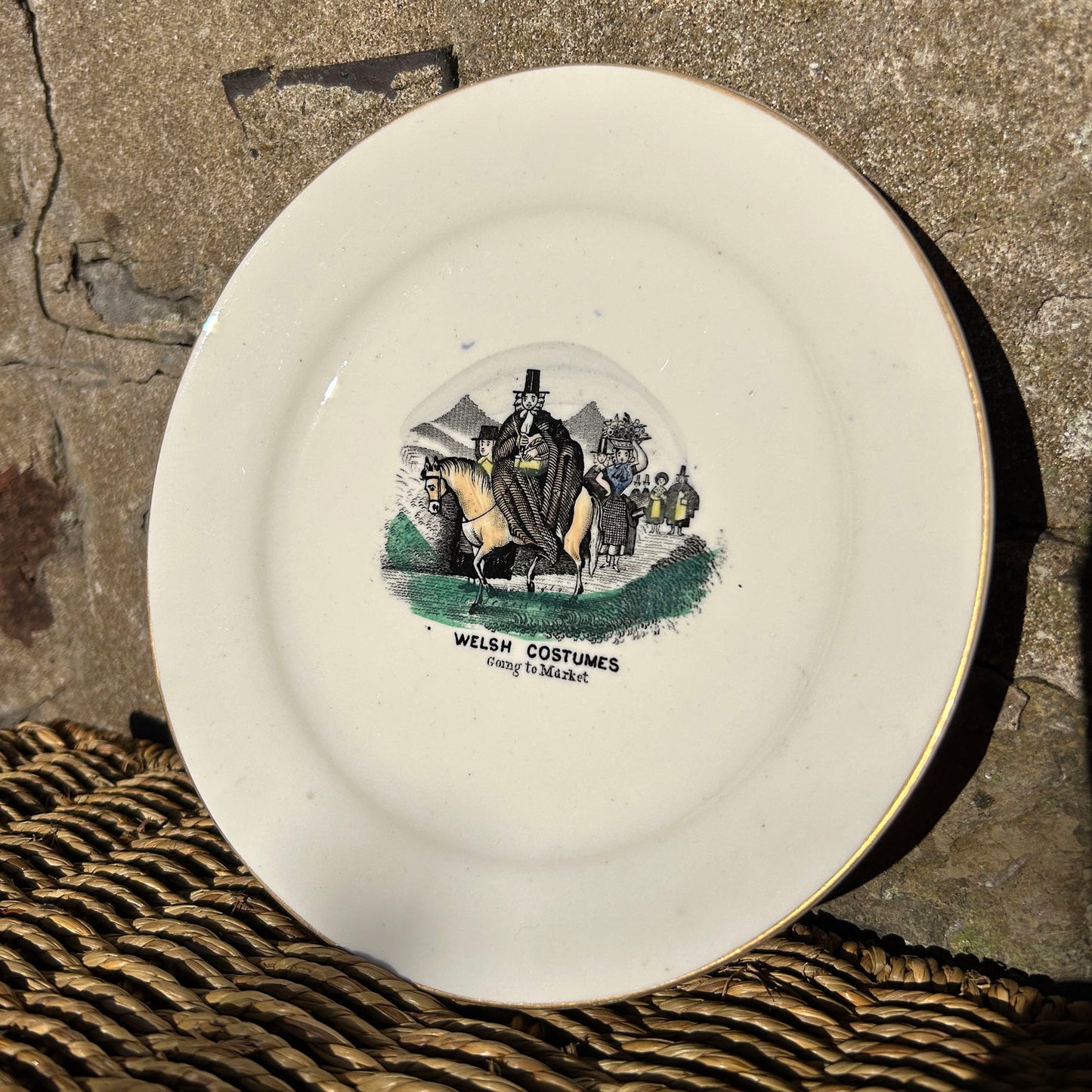 Plate - Welsh Costumes Going to Market - Antique Victorian Souvenir