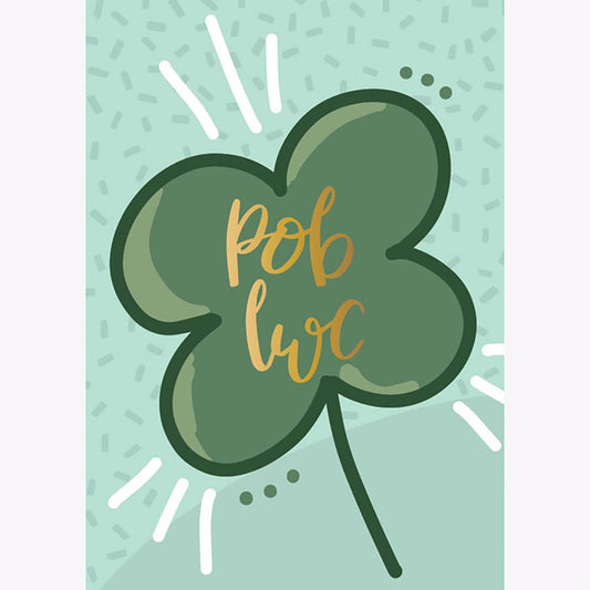 Greeting Card - Foiled - Pob Lwc / Good Luck - Clover