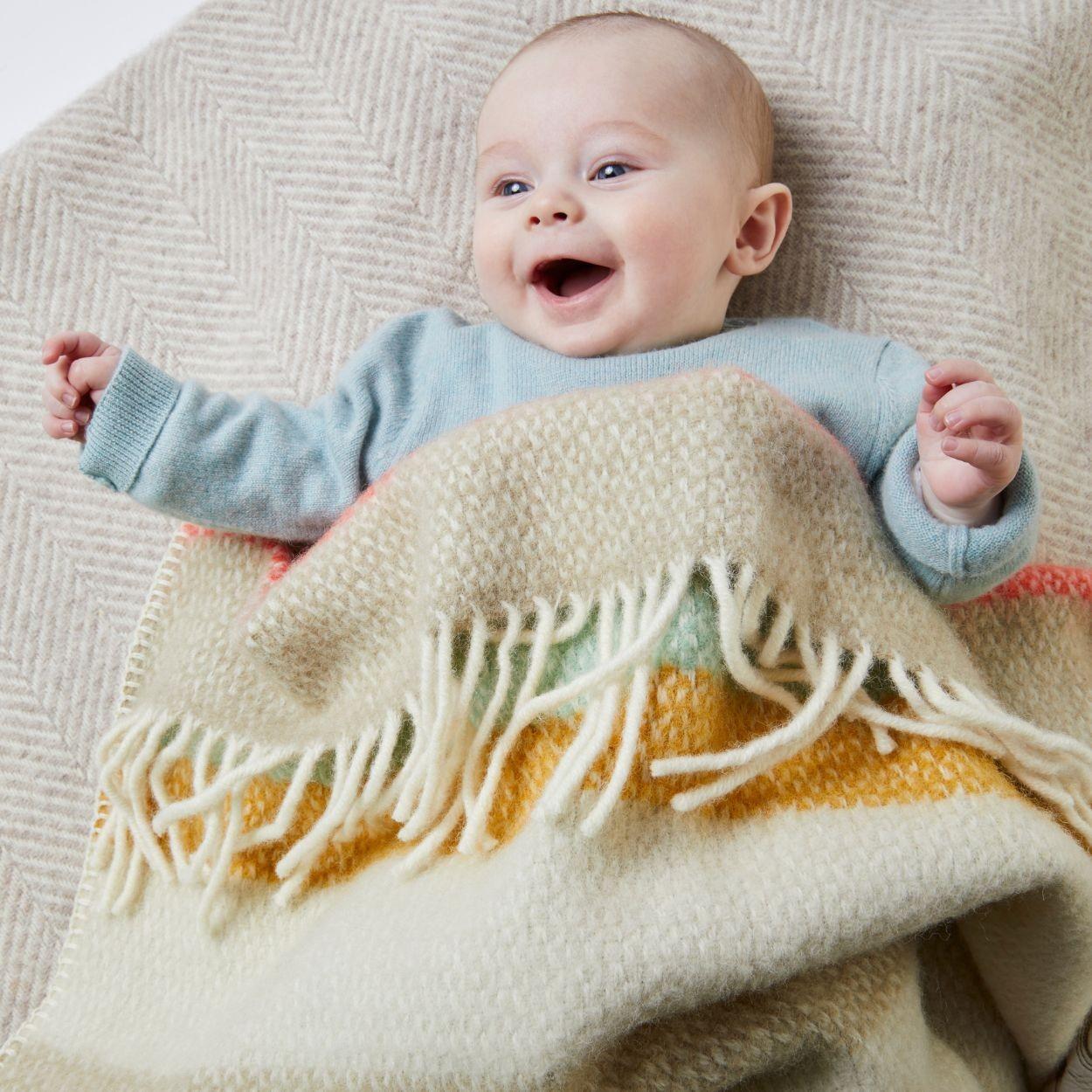 Baby Pram Blanket - New Wool - Illusion Stripe Spring