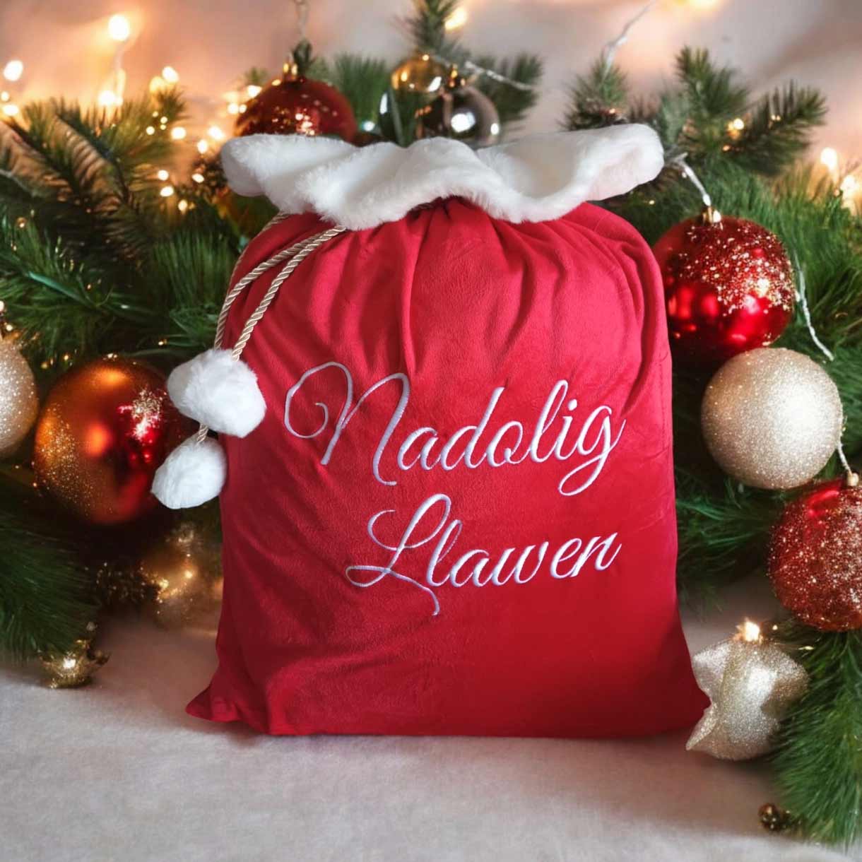 Christmas / Santa Sack - Welsh - Nadolig Llawen - Red Velvet