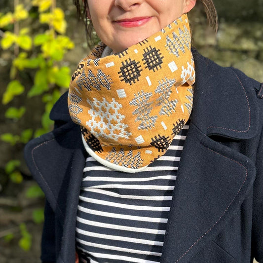 Snood / Scarf - Welsh Tapestry Print - Mustard Yellow