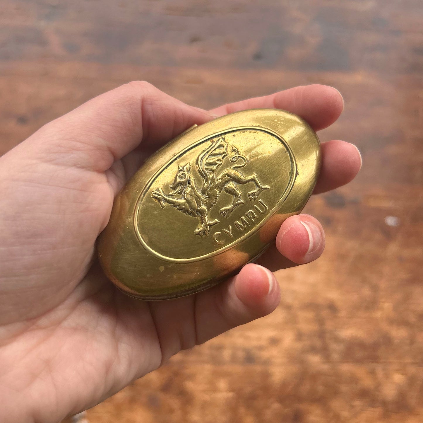 Snuff Box / Brass Oval Tin - Welsh Miner's - Cymru Dragon (Preloved)