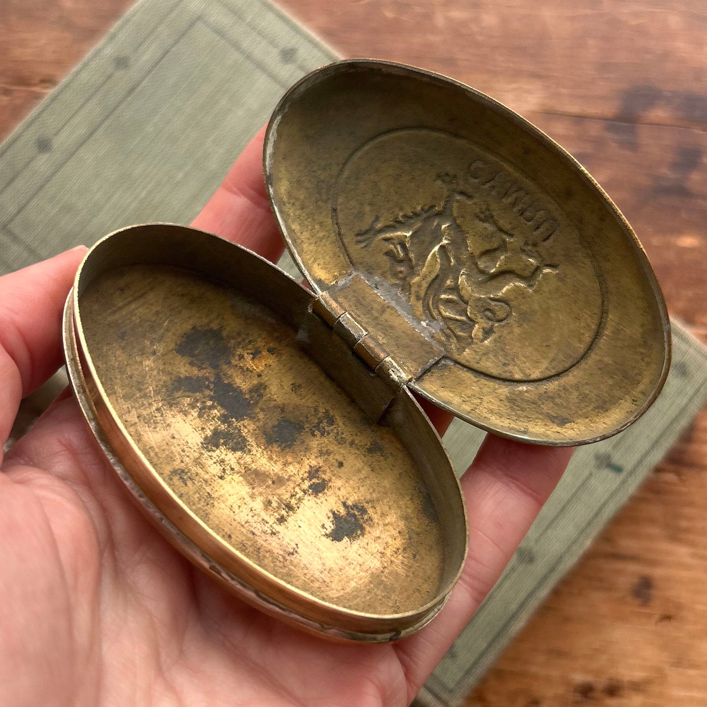 Snuff Box / Brass Oval Tin - Welsh Miner's - Cymru Dragon (Preloved)