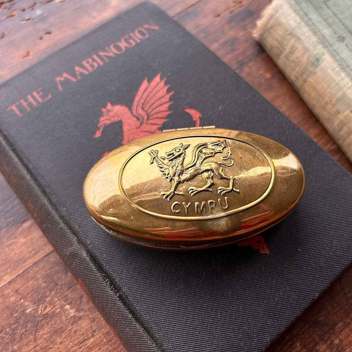 Snuff Box / Brass Oval Tin - Welsh Miner's - Cymru Dragon (Preloved)
