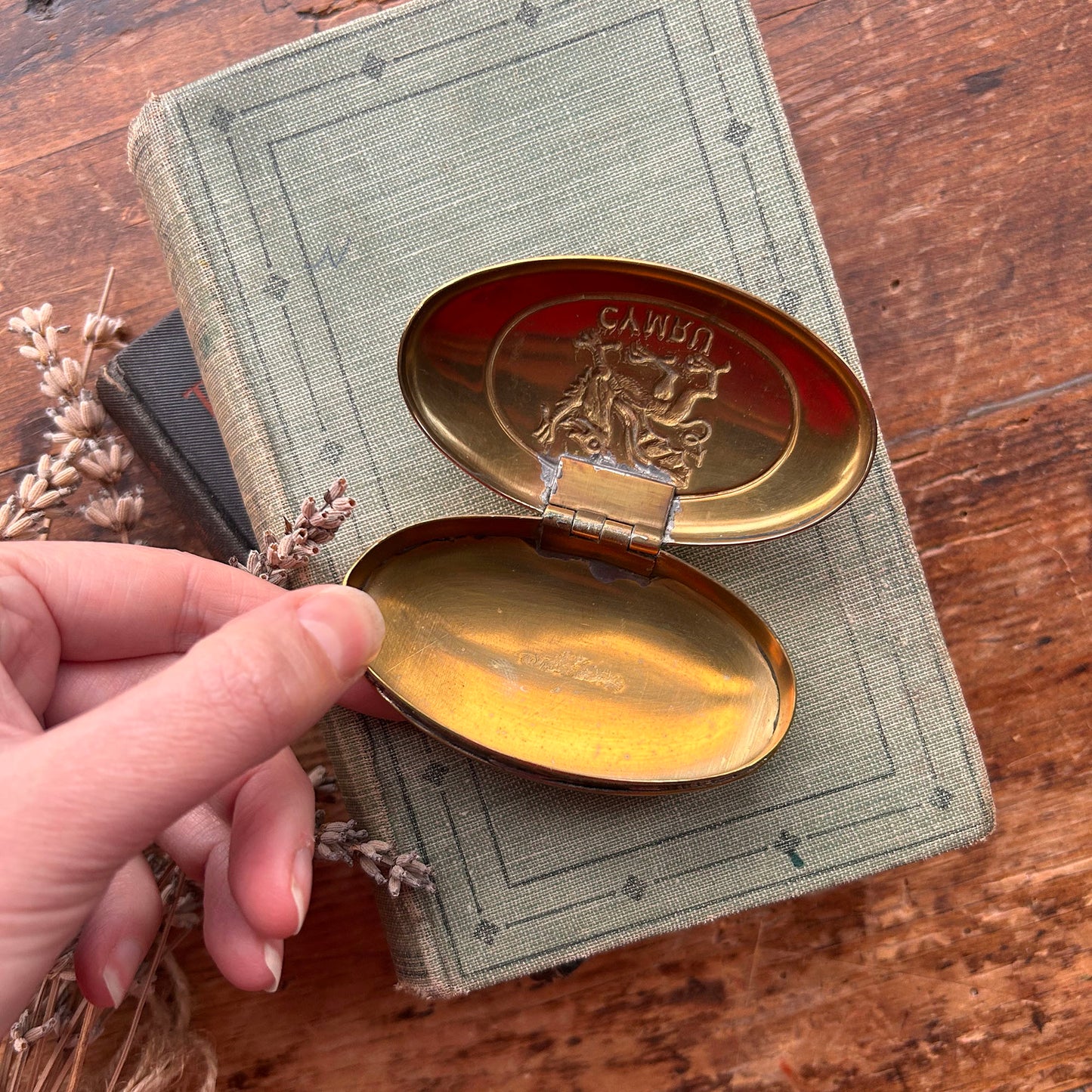 Snuff Box / Brass Oval Tin - Welsh Miner's - Cymru Dragon (Preloved)