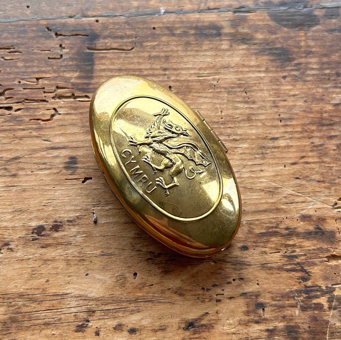 Snuff Box / Brass Oval Tin - Welsh Miner's - Cymru Dragon (Preloved)