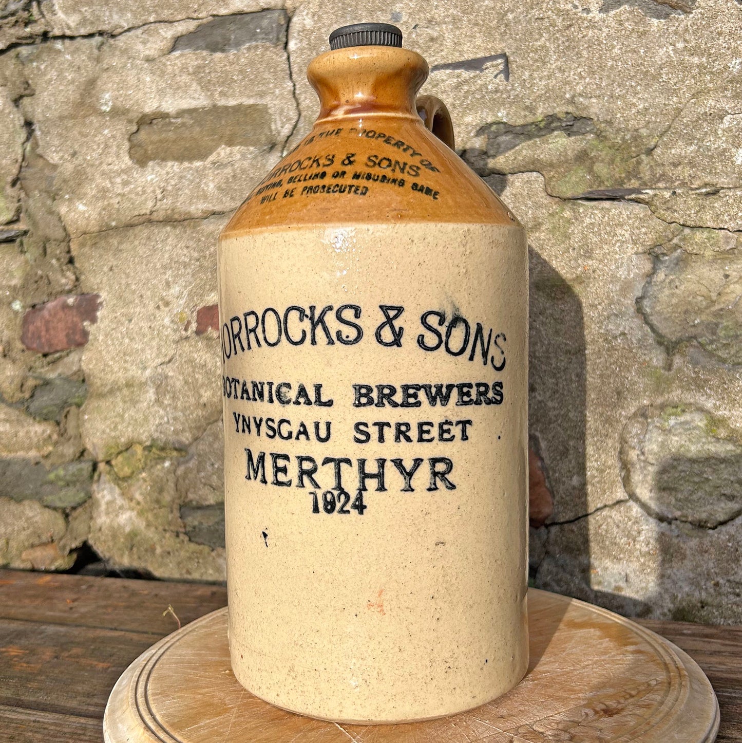 Stoneware Bottle / Flagon - Horrocks & Sons Merthyr - Botanical Brewery Antique 1924 (Preloved)