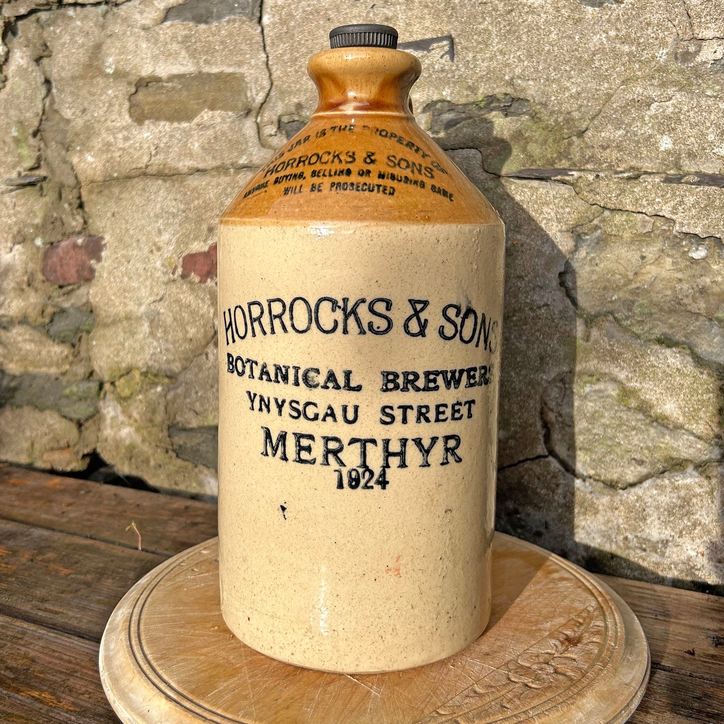 Stoneware Bottle / Flagon - Horrocks & Sons Merthyr - Botanical Brewery Antique 1924 (Preloved)