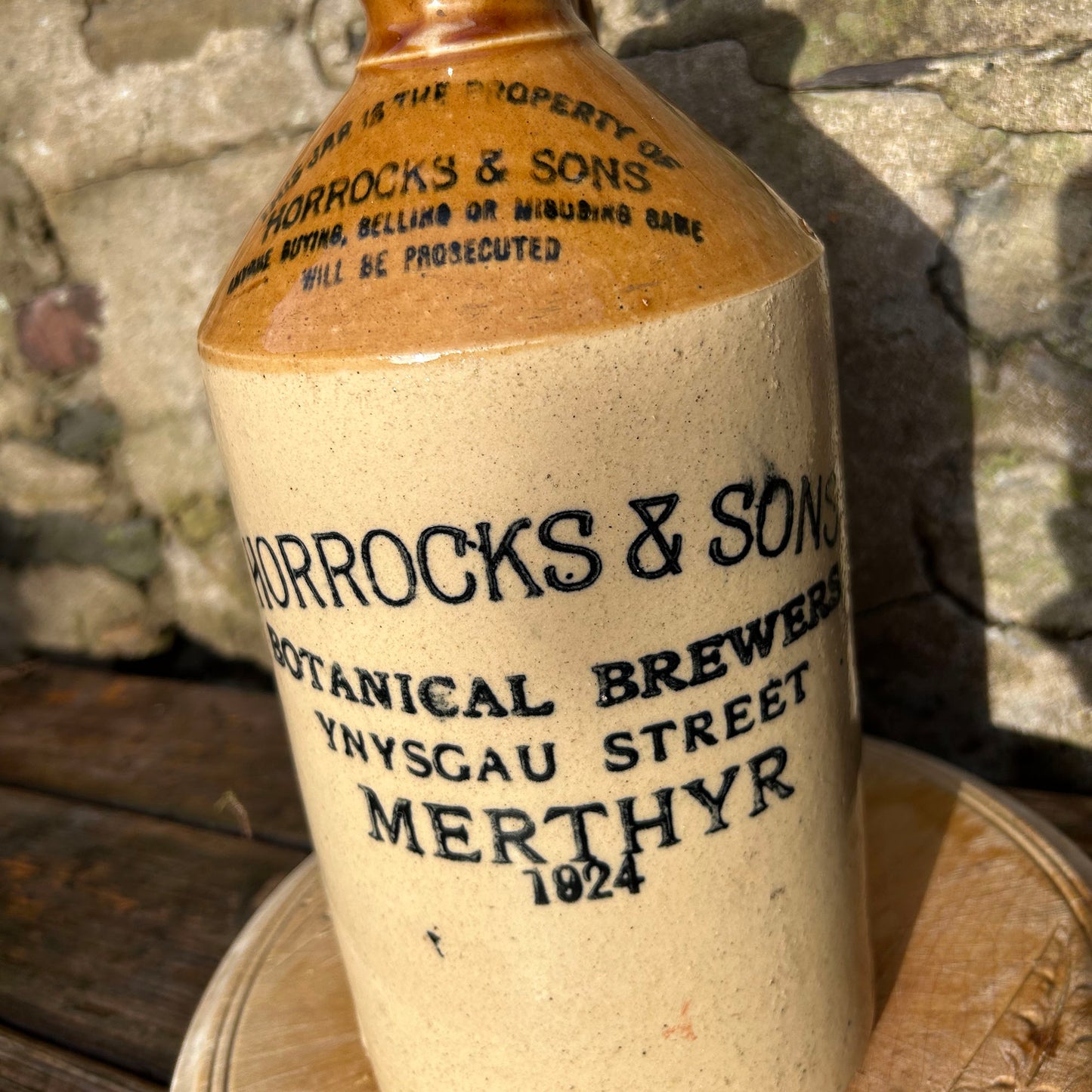 Stoneware Bottle / Flagon - Horrocks & Sons Merthyr - Botanical Brewery Antique 1924 (Preloved)
