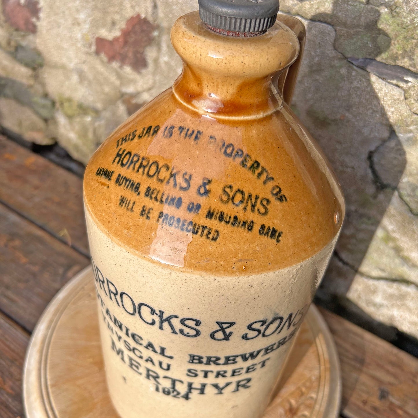 Stoneware Bottle / Flagon - Horrocks & Sons Merthyr - Botanical Brewery Antique 1924 (Preloved)