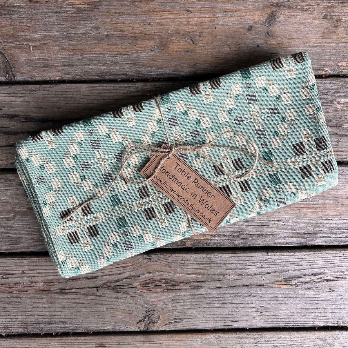 Table Runner - Welsh Tapestry Cross - Mint Green