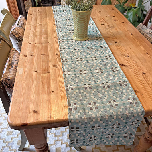 Table Runner - Welsh Tapestry Cross - Mint Green