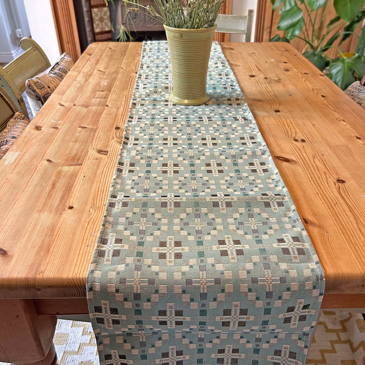 Table Runner - Welsh Tapestry Cross - Mint Green