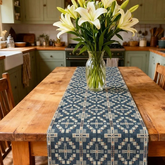 Table Runner - Welsh Tapestry Cross - Navy Blue