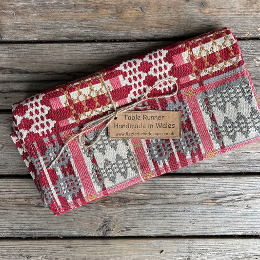 Table Runner - Welsh Tapestry Design - Christmas Red