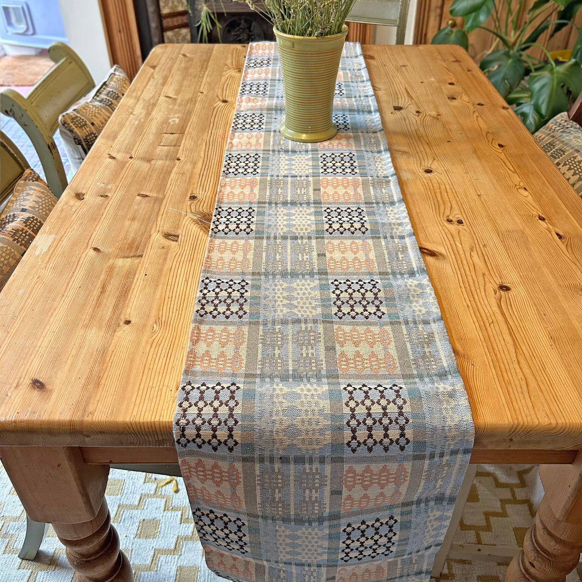 Table Runner - Welsh Tapestry Design - Pale Blue & Peach