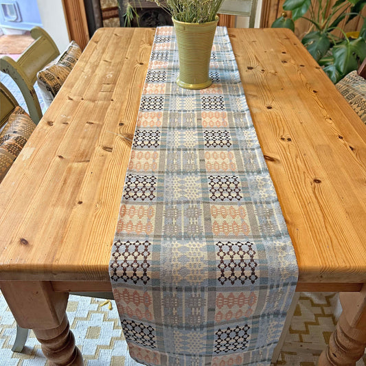Table Runner - Welsh Tapestry Design - Pale Blue & Peach