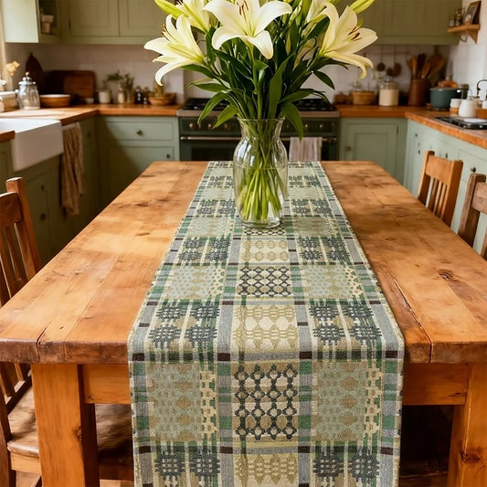 Table Runner - Welsh Tapestry Design - Sage Green & Ice Blue