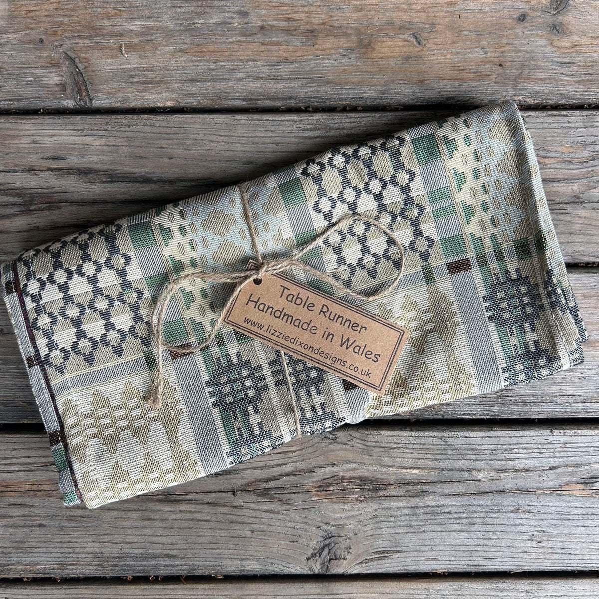 Table Runner - Welsh Tapestry Design - Sage Green & Ice Blue