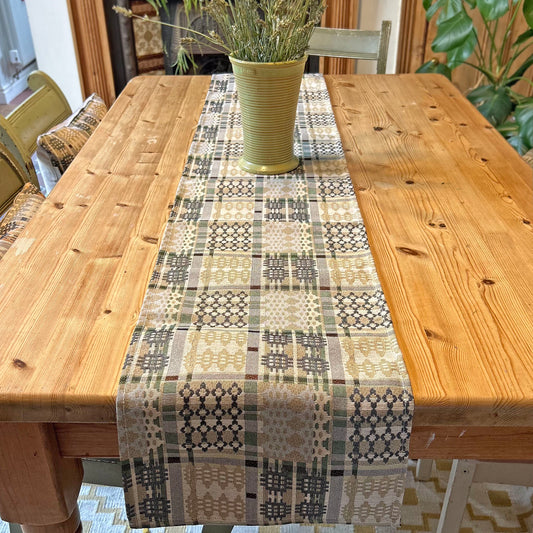 Table Runner - Welsh Tapestry Design - Sage Green & Ice Blue