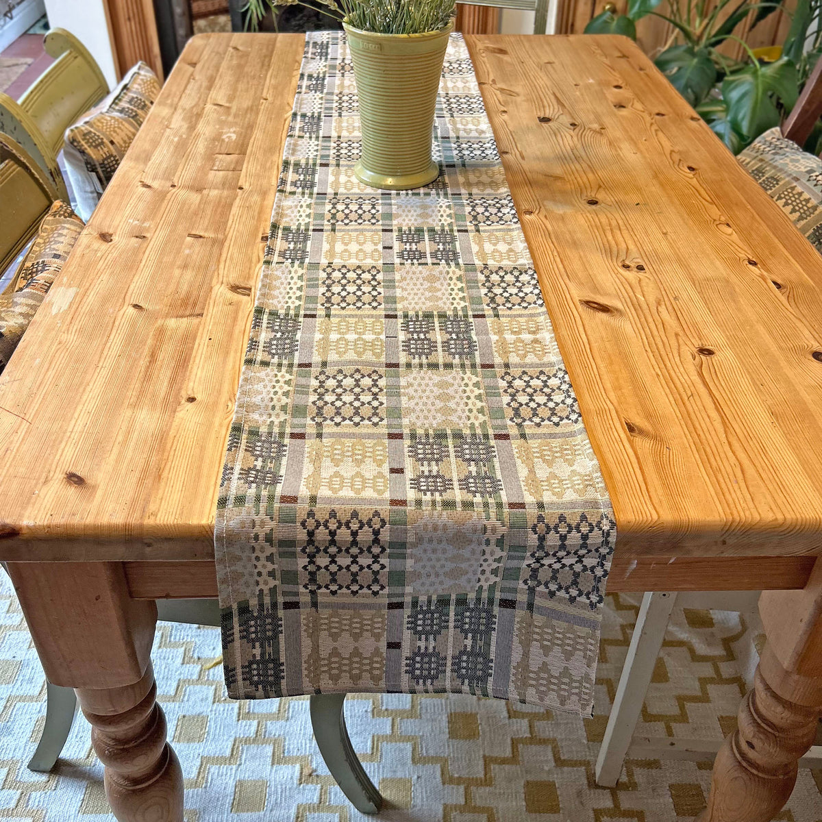 Table Runner - Welsh Tapestry Design - Sage Green & Ice Blue