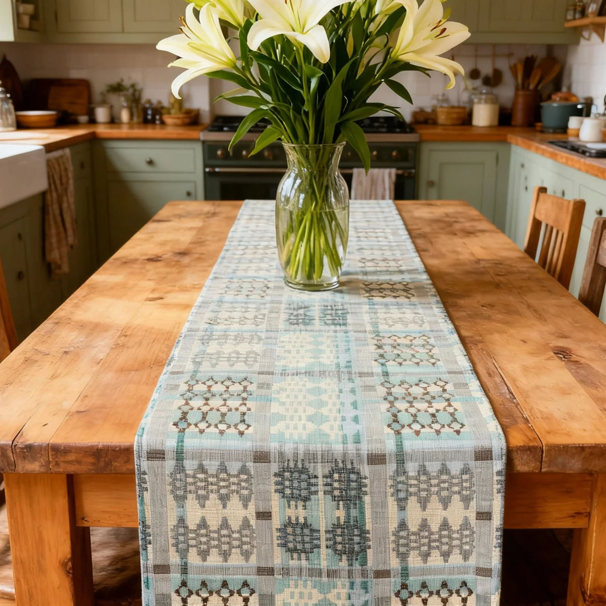 Table Runner - Welsh Tapestry Design - Sea Blue & Driftwood